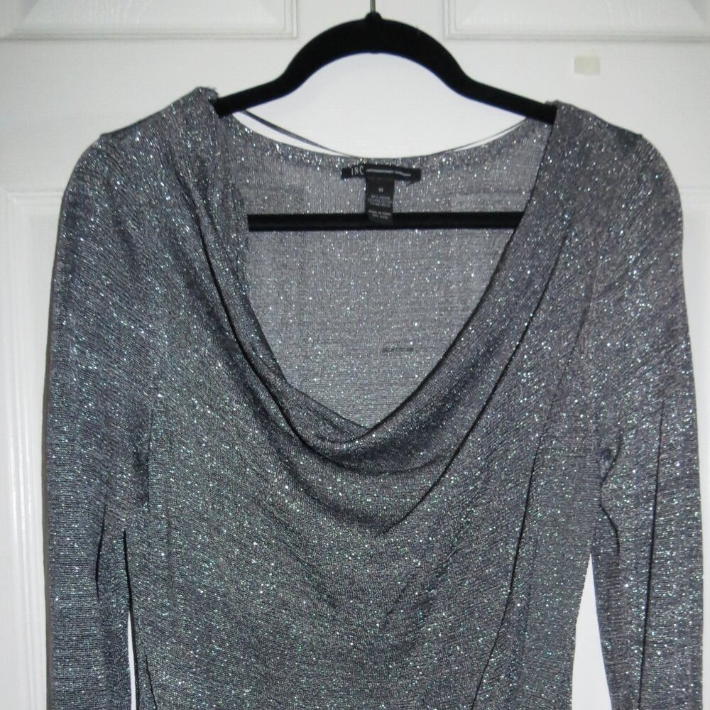 NWOT INC Size M Medium Silver Gray Cowl Neck Lightweight Long Sleeve Sweater